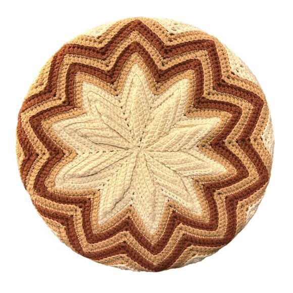 Set of Vintage Throw Pillows Square Floral Tapestry Round Crochet Sequin 1970s - Picture 3 of 11